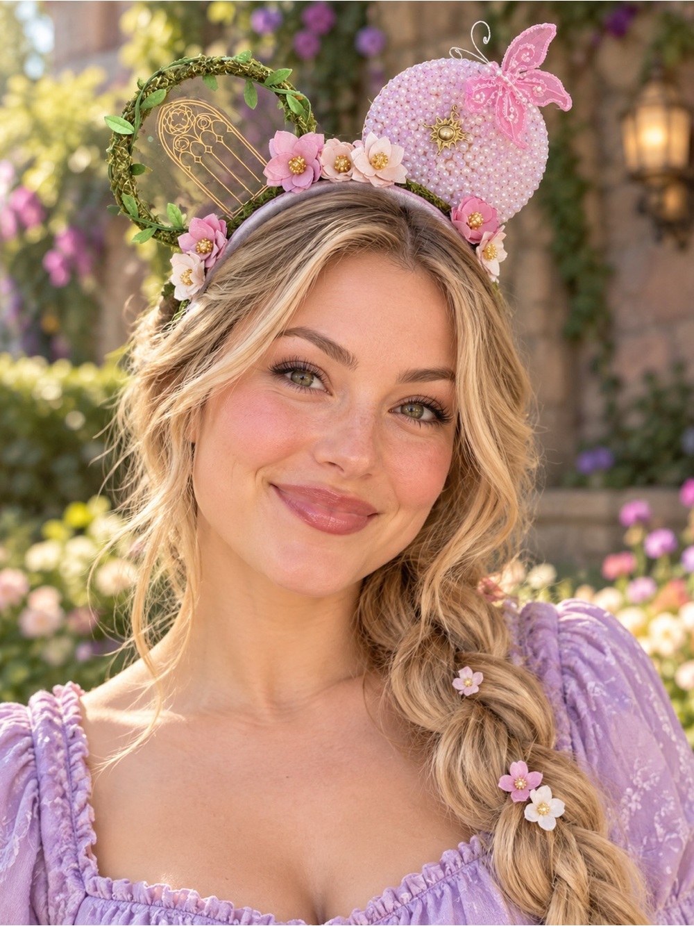 Handmade Rapunzel themed Floral Mouse Ears Headband